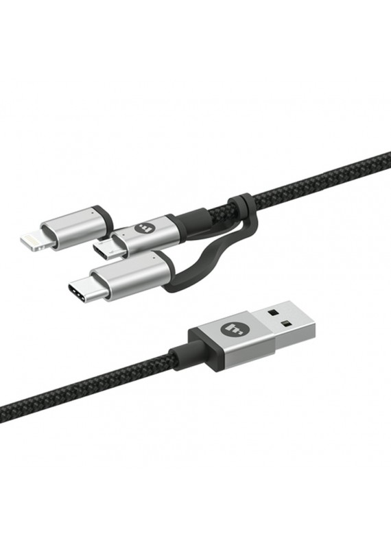 mophie - 三合一通用充電線 USB-A cable with Micro-USB/USB-C/Lightning connectors - 1米 黑色
