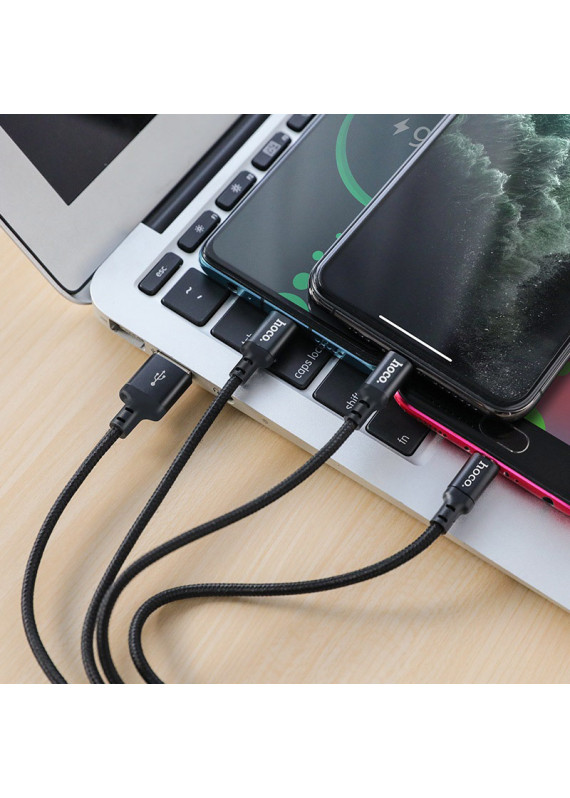 Hoco X14 三合一快充手機充電線 適用蘋果安卓Type-C 黑色