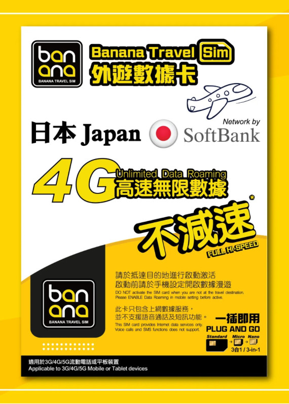 日本(Softbank)4G高速放題不減速數據咭